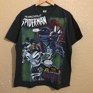 Spider-Man Vs The Punisher Marvel Comic Mega Print T-Shirt XL Faded Black